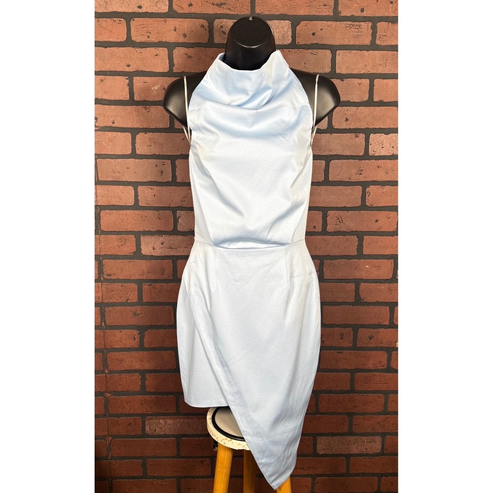 Elliatt Camo Dress Draped Halter Asymmetrical Baby Blue Cocktail Formal Women XS
